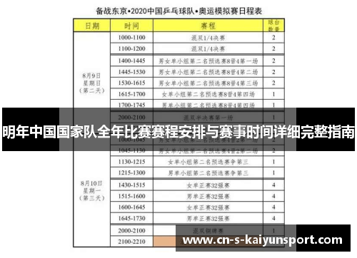 明年中国国家队全年比赛赛程安排与赛事时间详细完整指南