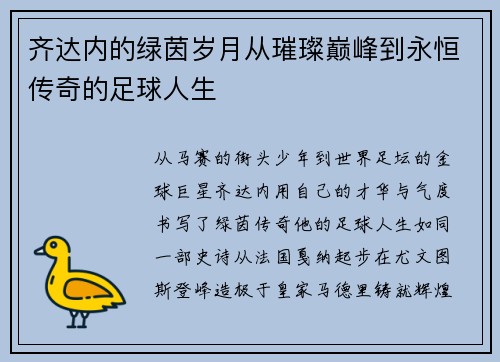 齐达内的绿茵岁月从璀璨巅峰到永恒传奇的足球人生